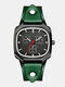 4 Colors Men Cowhide Strap Stainless Steel Vintage Casual Roman Scale Square Dial Quartz Watch - Green