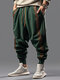 Mens Striped Patchwork Casual Loose Drawstring Waist Pants - Green