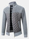 Mens Patchwork Zip Up Knit Cotton Slant Pocket Casual Long Sleeve Cardigans - Gray