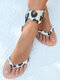 Women Fashion Leopard Print Clip Toe Ankle Bckle Strap Flat Beach Sandals - White Leopard