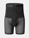 Men High Waist Tummy Control Shapewear Boxer Briefs Thin Mesh Breathable Stretch Plain Underwear - Black