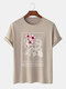 Mens Cherry Blossoms Japanese Print Cotton Short Sleeve T-Shirts - Khaki