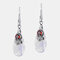 Vintage White Moonstone Pendant Earrings Metal Rhinestone Dripping Earrings - Red