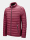Mens Foldaway Padded Full Zipper Stand Collar Thick Warm Quilted Jackets - Red
