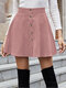 Corduroy Solid Color Single Breasted A-lined Women Skirt - Pink