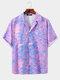 Men Abstract Print Hit Color Revere Collar Cool Shirt - Purple
