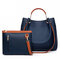 2 PCS Women PU Leather Handbag Solid Leisure Crossbody Bag Shoulder Bag - Blue