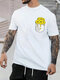 Camisetas de manga corta para hombre Drip Smile Face Print Crew Cuello - Blanco