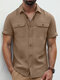 Mens Solid Chest Pocket Lapel Collar Short Sleeve Shirts - Maroon