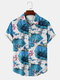 Camicie da uomo a maniche corte con bottoni e risvolto con stampa Lotus - blu