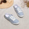 Women Large Size Breathable Canvas Non Slip Lace-Up Flat Court Sneakers - Light Blue