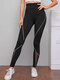 Patch Line Print Elastic Waist Bodycon Sport Casual Leggings for Women - Black