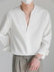 Mens Solid Texture Notched Neck Long Sleeve Shirt - White