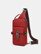 Canvas Soild Buckle Design Anti-theft Sling Bag Muti-Pocket Large Capacity Crossbody Bag Chest Bag - Purplish Red