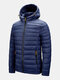 Mens Winter Thick Zipper Front Pockets Hooded Down Jacket - Navy