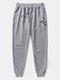 Mens Character Letter Print Casual Drawstring Sweatpants With Pocket - Gray