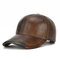 Mens Cowhide Leather Baseball Cap Casual Cosy High Quality Sunshade Leather Cap Adjustable  - Brown