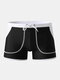 Mens Knit Solid Color Drawstring Swimming Trunks With Patchwork Pockets - Black