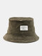 Unisex Twill Polyester Cotton Jacquard Letters Pattern Patch Narrow Brim Outdoor Sunshade All-match Bucket Hat - Army Green