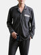 Grey Cotton Fine Grain Sleepwear Sets Long Sleeve Lapel Collar Button Chest Pocket Pajamas - Black