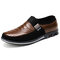 Men Leather Splicing Non Slip Metal Decoration Slip On Casual Shoes - Brown
