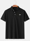 Mens 95% Cotton Solid Weather Embroidery Casual Loose Short Sleeve T-Shirt - Black