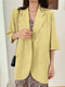 Solid Color  Turn-down Collar Blazer For Women - Yellow