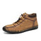 Menico Men Large Size High Quality Hand Stitching Leather Short Boots - Brown