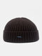 Unisex Knitted Solid Color Letter Label Dome All-match Brimless Beanie Landlord Cap Skull Cap - Dark Gray