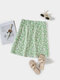 Plus Size Calico Slit Design Skirt - Green