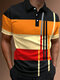 Mens Color Block Patchwork Casual Short Sleeve Golf Shirts - Orange Red