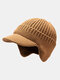 Men Acrylic Knitted Thickened Jacquard Solid Color Striped Ear Protection Warmth Baseball Cap - Khaki