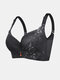 Women Full Cup Gather Breathable Lace Adjusted Straps Cotton Lining Comfy Bra - Black