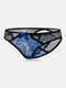 Women Sexy Lace Bowknot Design Mesh See Through Open Crotch Panties - Dark Blue