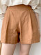 Shorts casuais com bolso elástico cintura e pregas - laranja