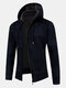Mens Knitted Zip Front Casual Drawstring Hooded Cardigans With Pocket - Navy