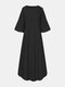Solid Color Puff Sleeve Patchwork Casual Long Sleeve Dress for Women - Black