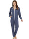 Plus Size Women Thickened Onesie Zip Down Hooded Solid Color Jumpsuits Pajamas - Royal Blue