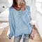 Women Loose Tie Rope Stitching Sweater - Blue