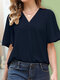 Ruffle Sleeve V-neck Solid Casual Blouse For Women - Navy