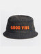 Unisex Denim Made-old Letters Pattern Fashion Outdoor Sunshade Bucket Hat - Black