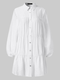 Solid Color Lapel Lantern Sleeve Plus Size Shirt Pleated Dress for Women - White