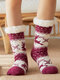Women Christmas Elk Sock Plus Velvet Sleep Socks Casual Floor Socks - Purple