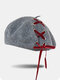 Women Wool Solid Color Contrast Color Cross Strap All-match Warmth Pumpkin Hat Beret - Gray