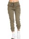 Elastic Drawstring Waist Solid Color Casual Pants For Women - Brown