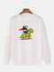 Mens Panda Dinosaur Print Crew Neck Cotton Drop Shoulder Sweatshirts - White