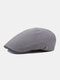 Men Cotton Metal Badge Decor Casual Adjustable Flat Hat Beret Hat Forward Hat - Gray