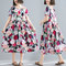 Retro Loose Cotton Linen Short Sleeve Printed Dress - Multi Color