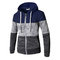 Mens Breathable Modish Striped Patchwork Drawsring Hat Zip Up Hoodies Casual Hooded Tops - Navy