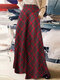 Women Vintage Plaid High Waist Skirt With Pocket - Red